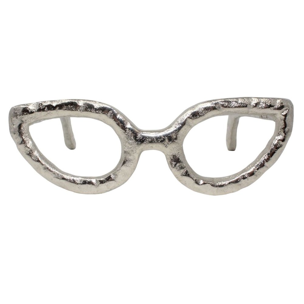 Large Retro Cat Eye Silver Glasses Aluminum Sculpture Decor 8" W x 8" L x 3" H - Picture 2 of 4